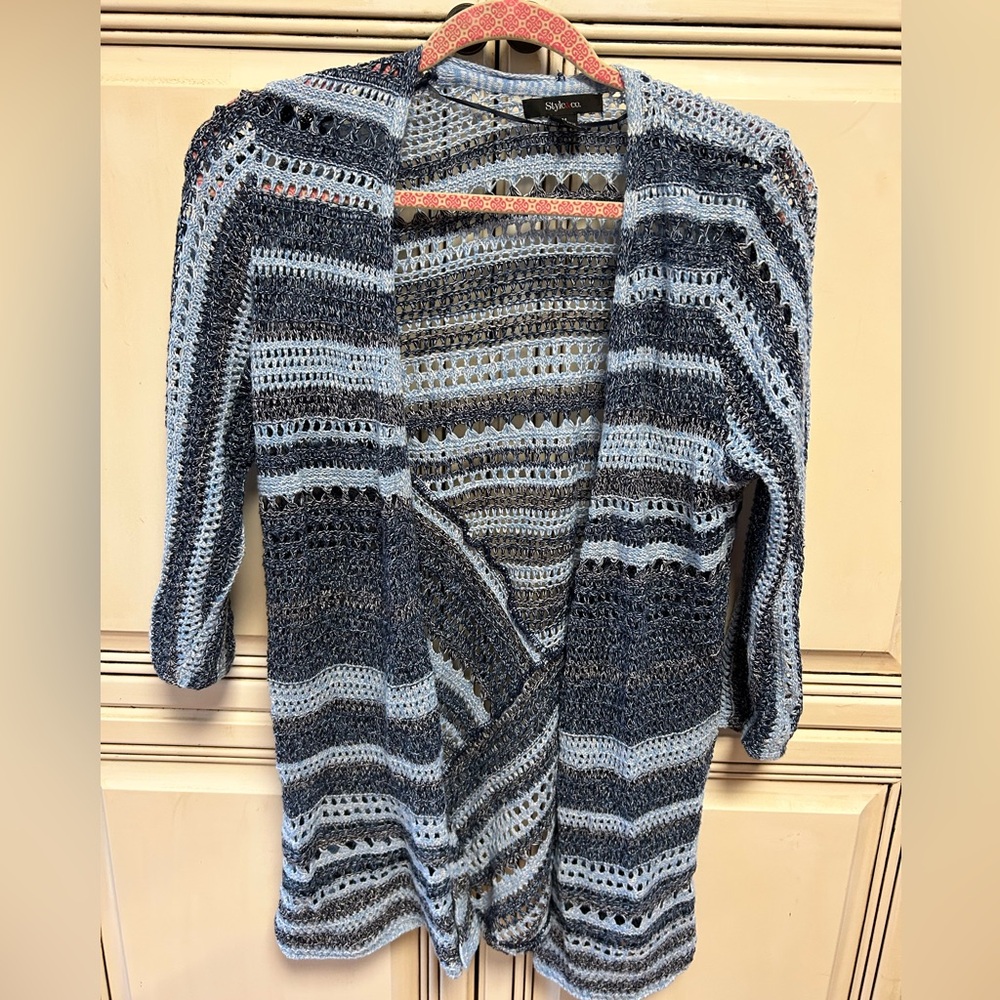 Women's Size M Style & Co Blue Knitted Open Cardigan Top